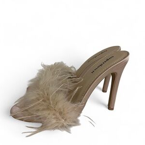 Tan Feathered Women's Heels